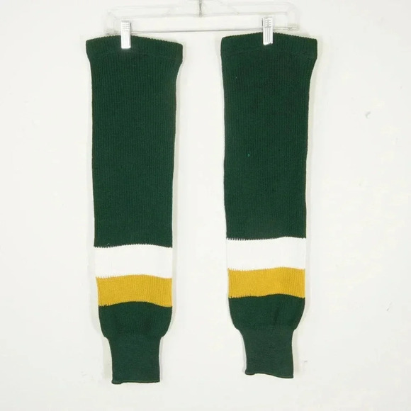 Never Worn  New Vintage 80s Green Gold White Stripe Knit Hockey Athletic Socks - Picture 1 of 1